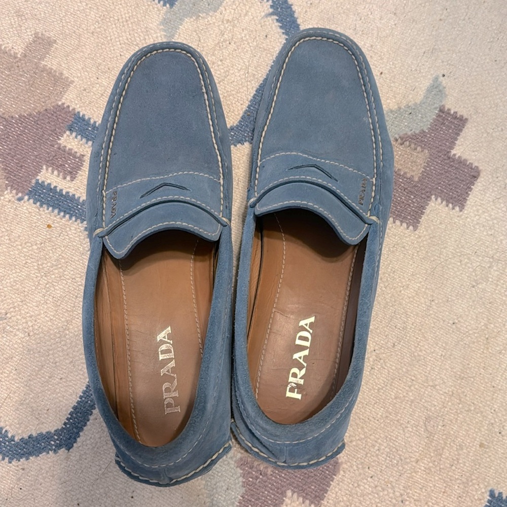 Blue Suede Prada Loafers